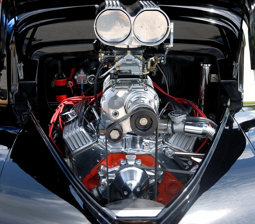 a well-preserved car engine of a vintage car