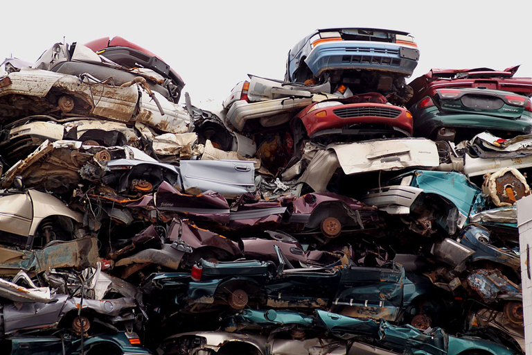a pile of salvaged car