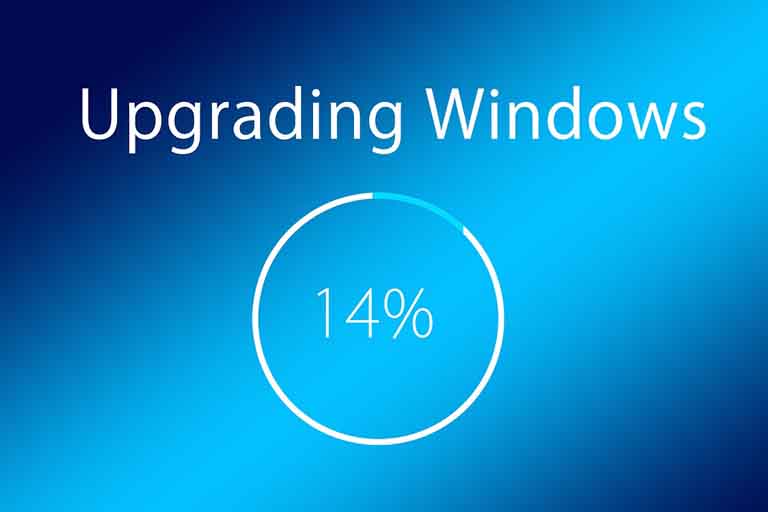 screenshot showing windows getting an upgrade with 14% already completed
